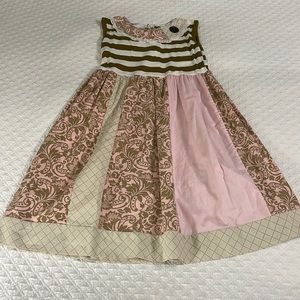 Owls & Bats toile pink grey ivory lace maxi dress beautiful sz 8 girls boutique